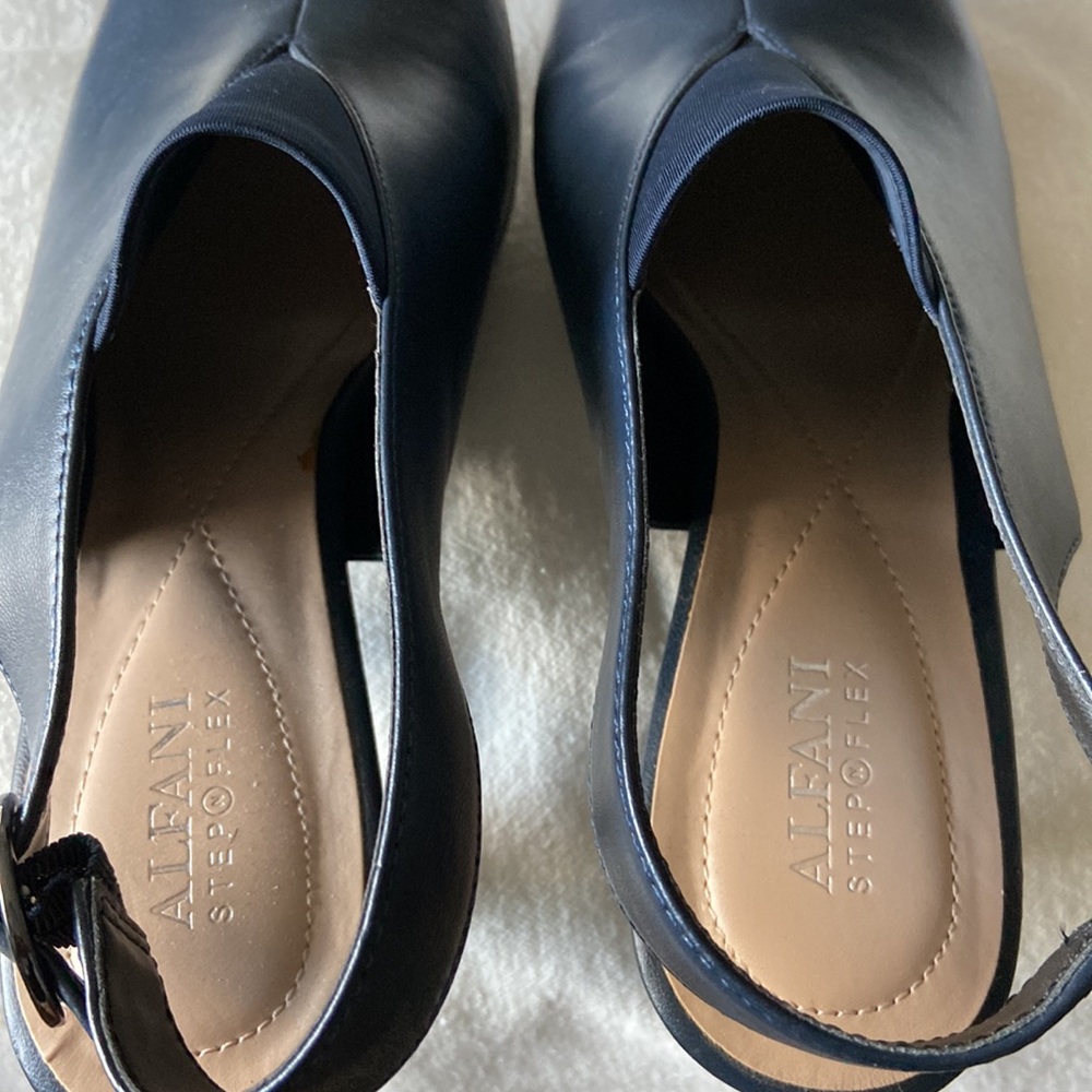 ALFANI Womens Navy Jasmynee Round Toe Cone Heel Buckle Dress Sling Back - Picture 5 of 5